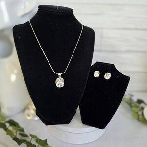 Stunning White Gold Cubic Zirconia Pendant Earrings Set Rhodium